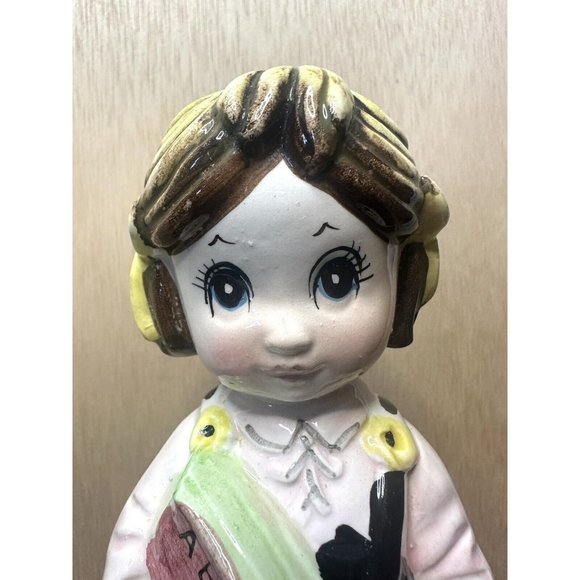 Ceramic Vintage Artmark Girl Made In Japan Hand Painted 8” Tiny Chip On Book - Picture 5 of 11